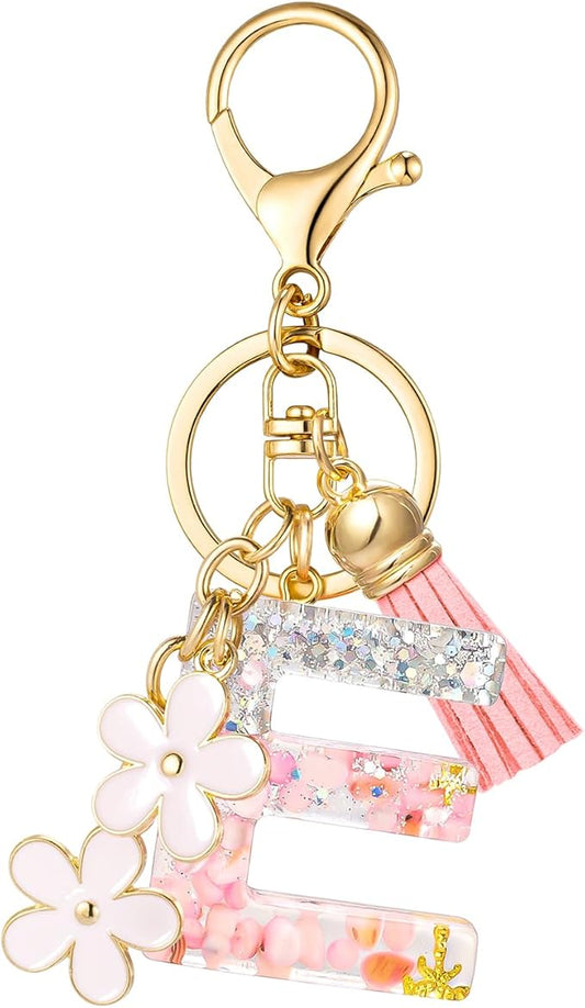 SELOVO Girls Pink Flower Chain Cute Keychain Initial Keychain Key Chain for Women