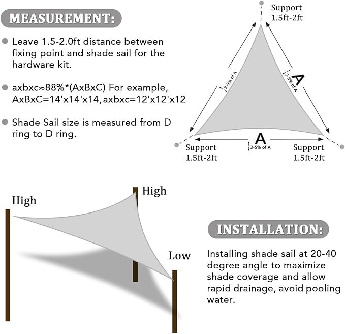 Shade&Beyond Custom Sun Shade Sail 15'x19'x24.2' Triangle Sun Sail Shades Patio - Image 6