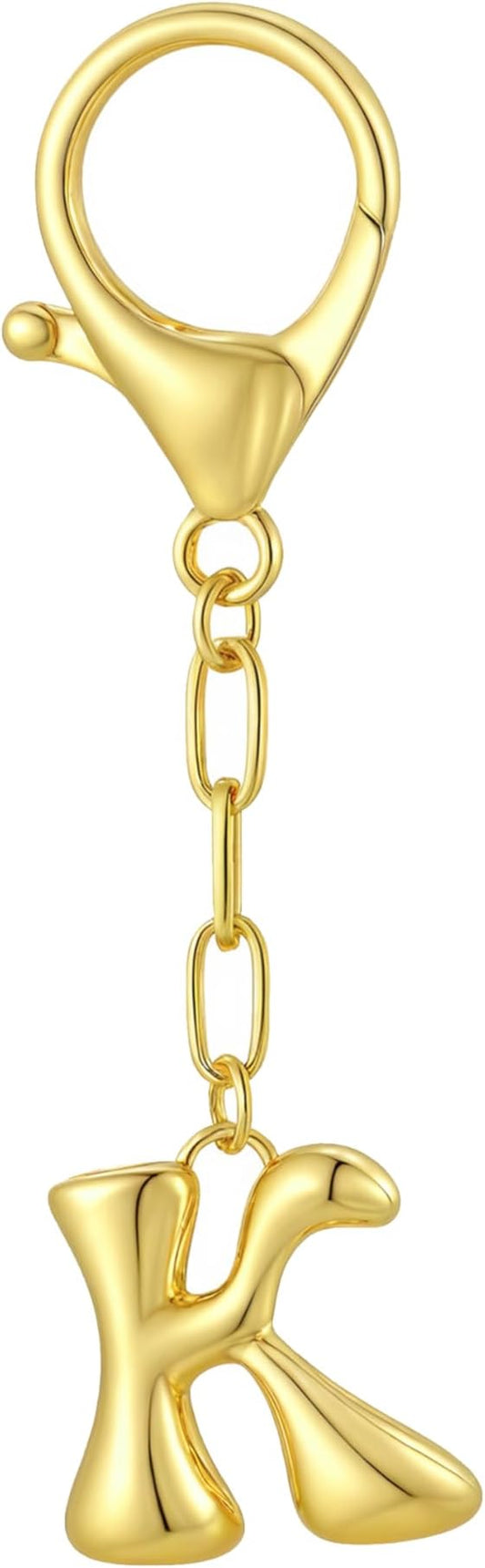 Gold Bubble Initial Keychain Charm for Women Chunky Bag Purse Charms A-Z Letter Key Chains for Handbag Accessories