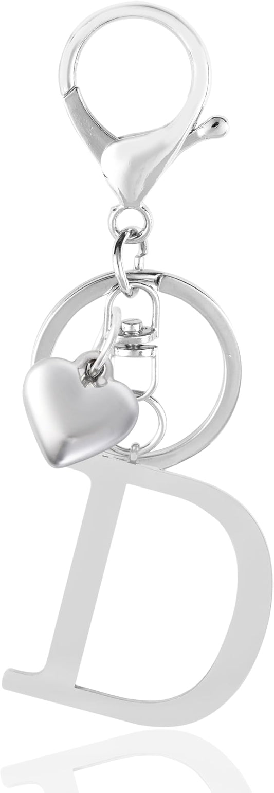 Metal Heart Alphabet Keychain for Women, Girls - Cute Initial Letter Accessories for Purse, Bag Charms and Backpack