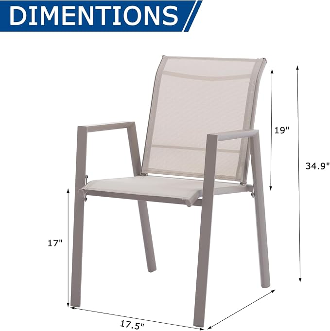 Outdoor Patio Chairs Set of 6, Ivory Beige Stackable Outdoor Chairs, - Image 6