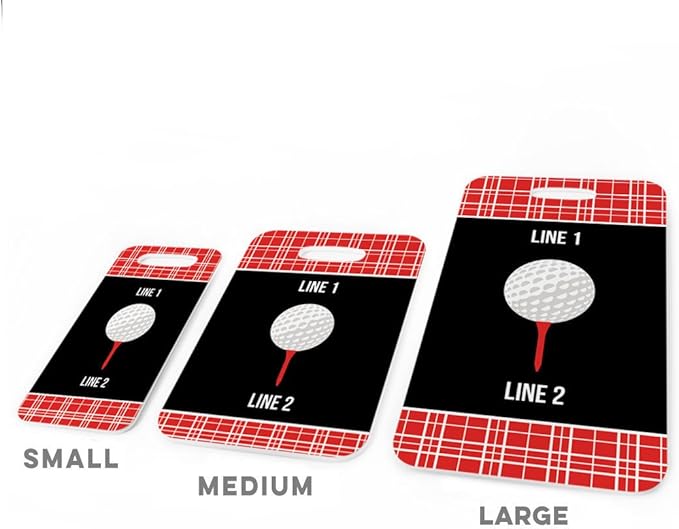 ChalkTalkSPORTS Golf Luggage & Bag Tag | Personalized Team with Golf Ball | Standard Lines on Back | Small | Red/Black