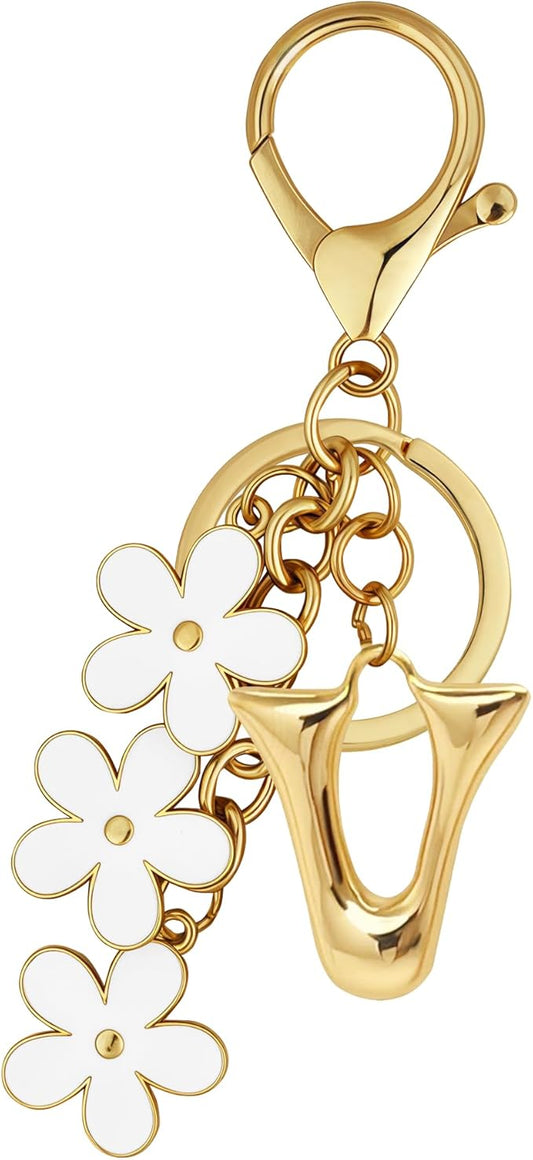 Gold Bubble Heart, Cherry, Bow & More Designs Letter Initial Keychain Bag Charms – Cute Purse Charms for Handbags