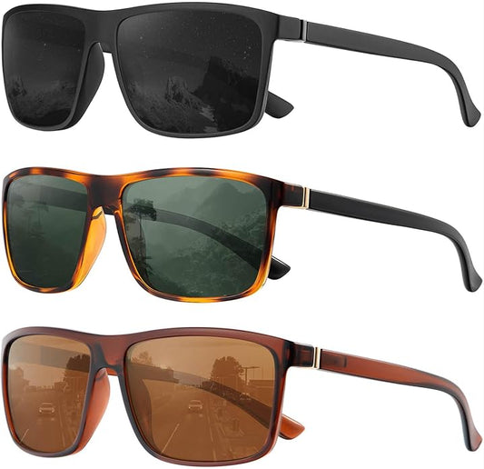 KALIYADI Polarized Sunglasses for Men and Women, Mens Sun Glasses with UV Protection for Driving Fishing Golf (3 Packs)