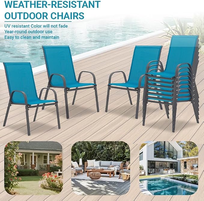 Patio Chairs Set of 6, Breathable Textilene, Weatherproof Frame, Quick Setup - Image 5