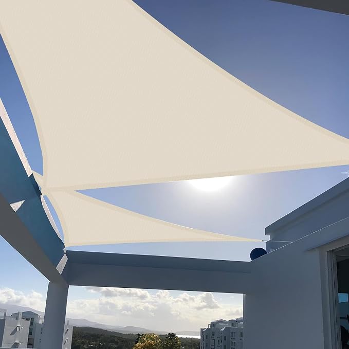 SUNNY GUARD Custom Size 5'x9'x9' Triangle Butter Cream UV Block Sunshade by SUNNYGUARD