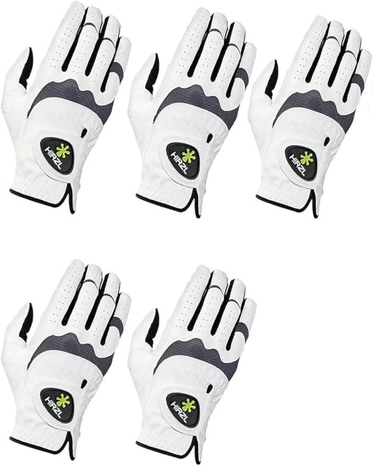 HIRZL Trust Hybrid – Men’s All Weather Golf Glove | Kangaroo Leather | Ultimate Grip and Ergonomic Fit, White/Black (Pack of 5)