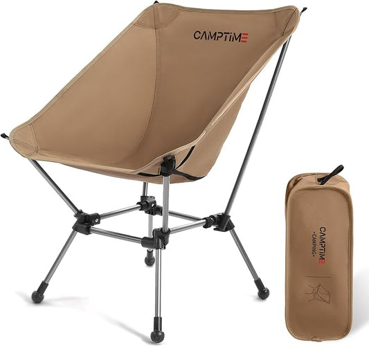 Portable Camping Chair Plus, Larger & Roomier, Compact and Lightweight, Folding Chair for Backpacking & Hiking, 330Lbs Capacity, Khaki