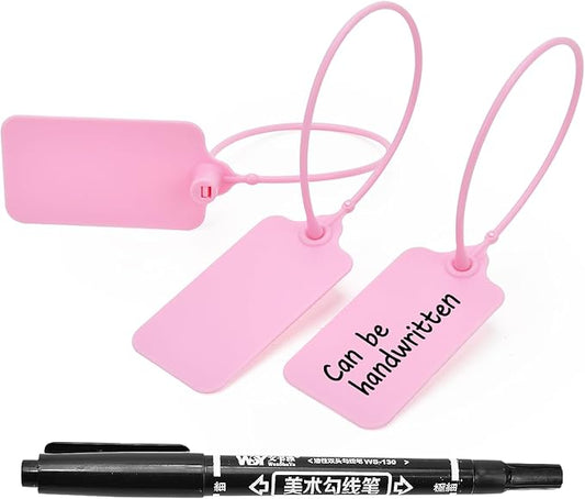 100pcs Luggage Tags Plastic Seals Shipping Label Logistics Sign Tie Bag Tag, Sealing Storage Multi Purpose Name ID Tag with Marker for Suitcases, Backpack, Schoolbag, Car Key (Pink)