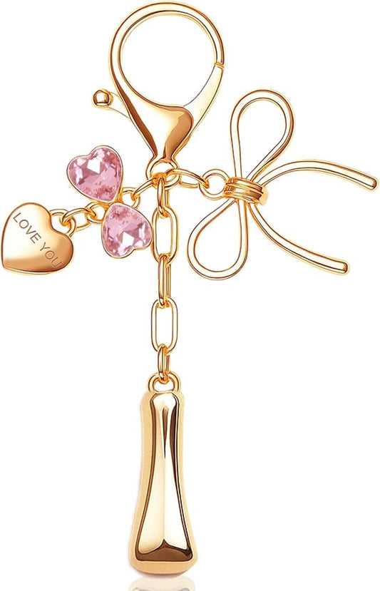 Gold Bubble Initial Keychain with Bow Decoration Bag Charms for Women, Cute Purse Handbag Accessories Gift