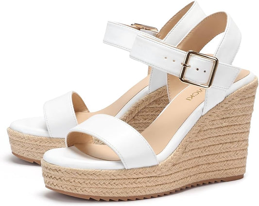VICKI·VICKI Wedges for Women Platform Sandals Wedge Heels for Sandals Comfortable Summer Espadrille Shoes Ankle Strap&Open Toe