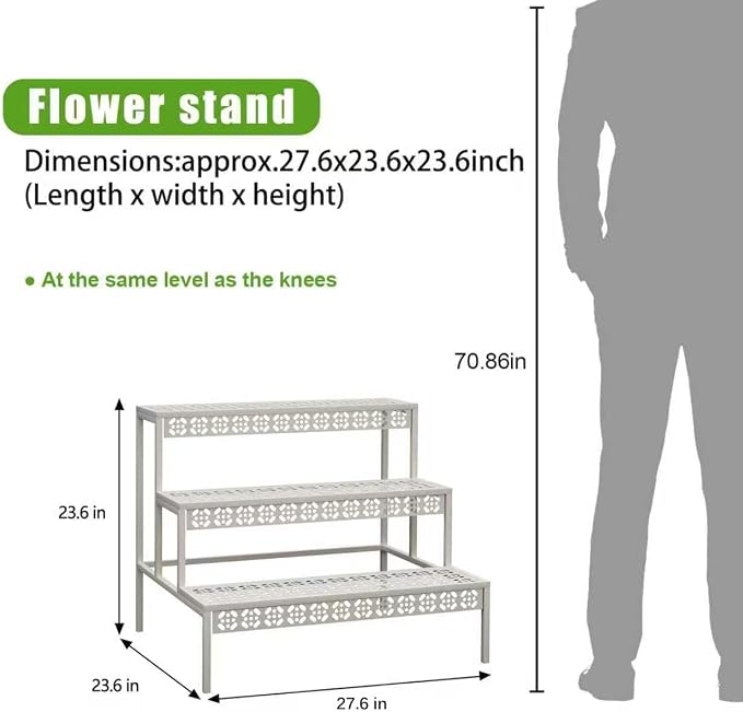 aboxoo 3-Tier Rectangular Metal Plant Stand, Ladder Flower Pot Rack | - Image 2