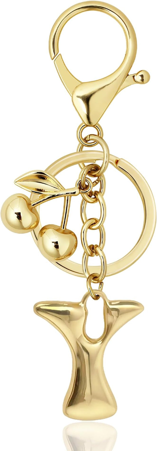 Gold Bubble Heart, Cherry, Bow & More Designs Letter Initial Keychain Bag Charms – Cute Purse Charms for Handbags