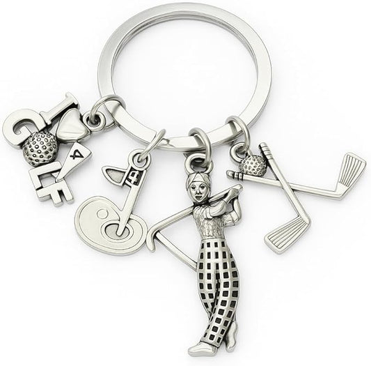 Golf Keychain – Golf Club, Ball, “GOLF” Letters, Flag Number 4 & Golfer for Women Bag Charms, Cool Key Chains Gifts for Men Womens Golf Lovers, Players & Sports Fans