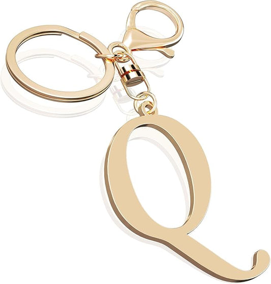 Cute Stainless Steel Gold Initial Letter Keychain for Women Girl, Charms for Key Handbag Backpack Bag, Personalized Gift
