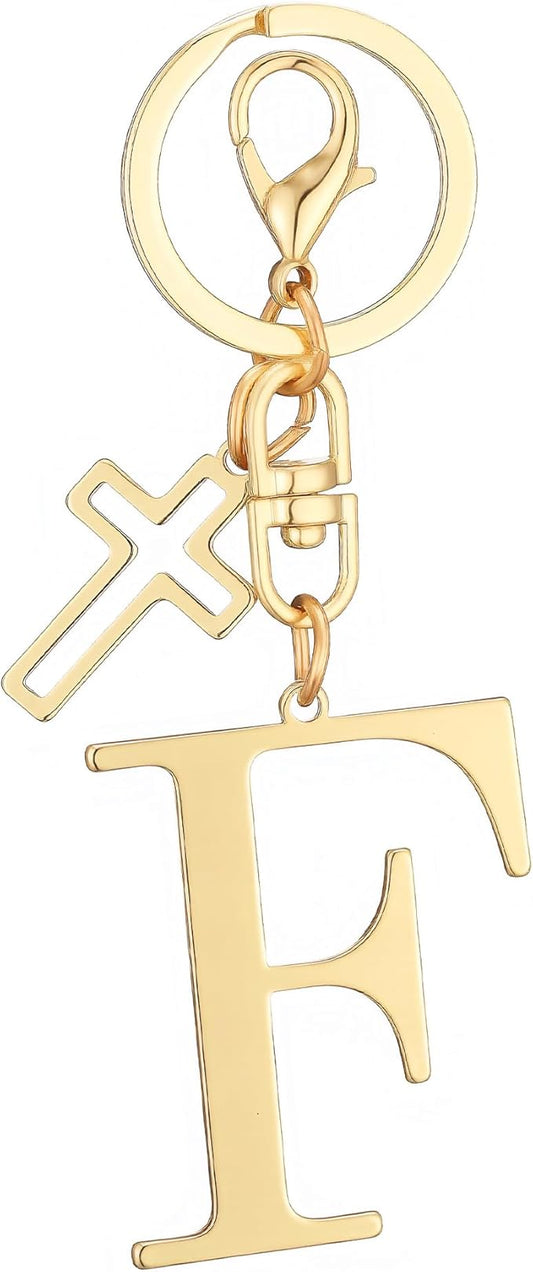 Gold Initial Keychain for Women A-Z Letter Cross Keychains Alphabet Key Chain bag Accessories Gift for Christian