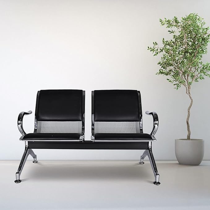 Kinfant Waiting Room Chairs - Reception Guest Bench for Airport Hospital Bank Salon Barber (PU-Black)