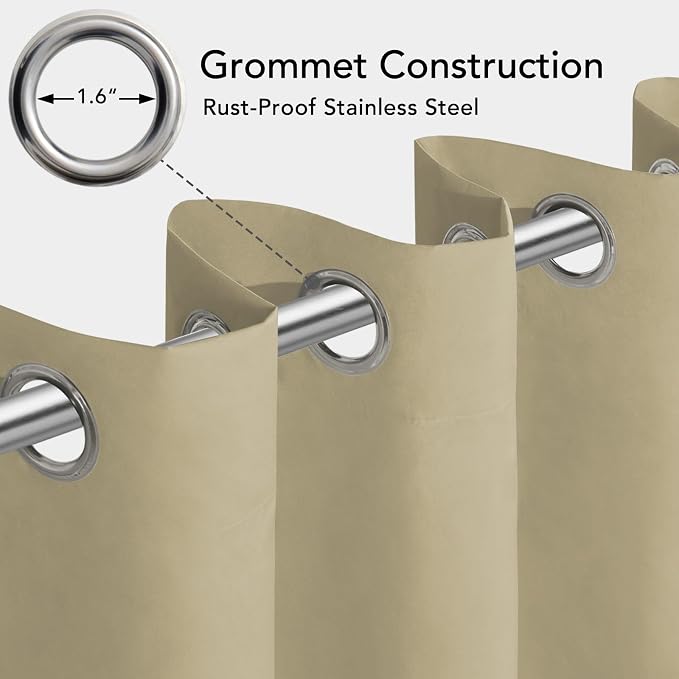 Easy-Going 100% Waterproof Outdoor Curtains 54x84 inch, Khaki | Windproof - Image 3