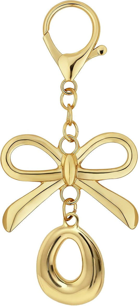 Gold Bubble Heart, Cherry, Bow & More Designs Letter Initial Keychain Bag Charms – Cute Purse Charms for Handbags