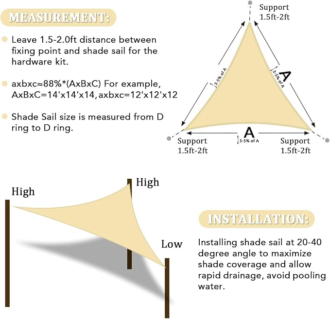 Shade&Beyond Custom Sun Shade Sail 17'x17'x24'TriangleSun Sail Shades Patio UV - Image 6