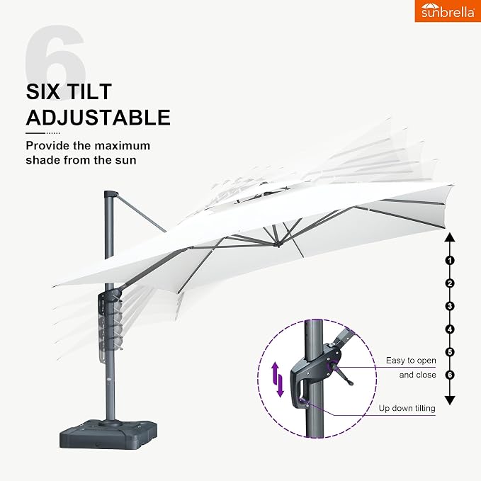 PURPLE LEAF Sunbrella Patio Cantilever Umbrella 12' X 12' Canvas Natural | - Image 9