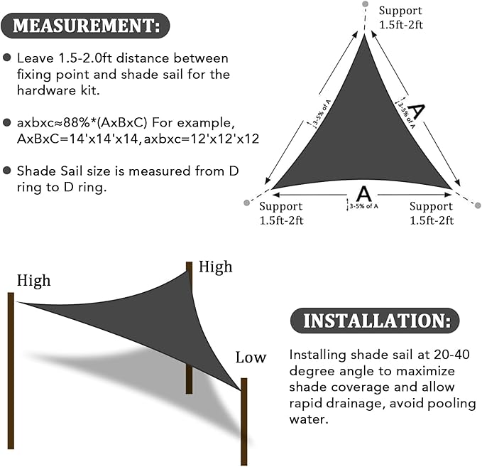 Shade&Beyond Triangle Sun Shade Sail 15'X15'X21' Permeable Canopy Dark Grey - Image 6