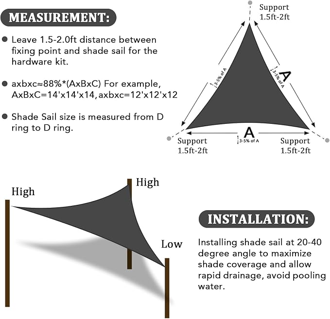 Shade&Beyond Custom Sun Shade Sail 9'x11'x14.2' Triangle Sun Sail Shades Patio - Image 6