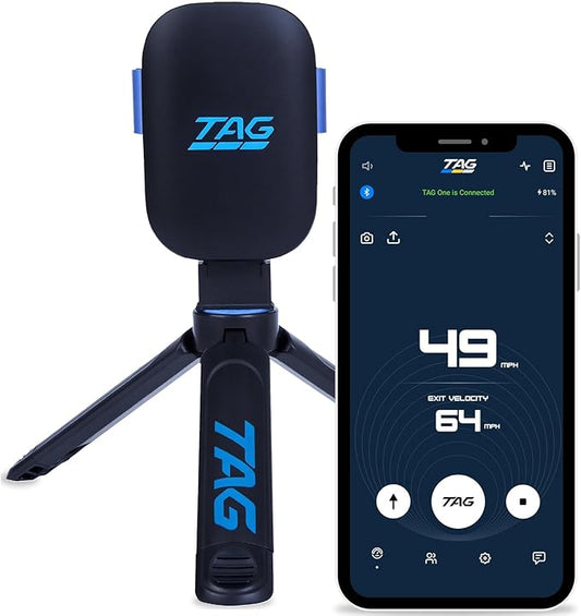 TAG ONE Sports Radar with 6 Hour Rechargeable Battery - Baseball, Softball & Golf Speed Radar Gun - Accurate Speed Tracker, Portable Pitch & Hit Training Tool, App Integration with AI Smart Coaching