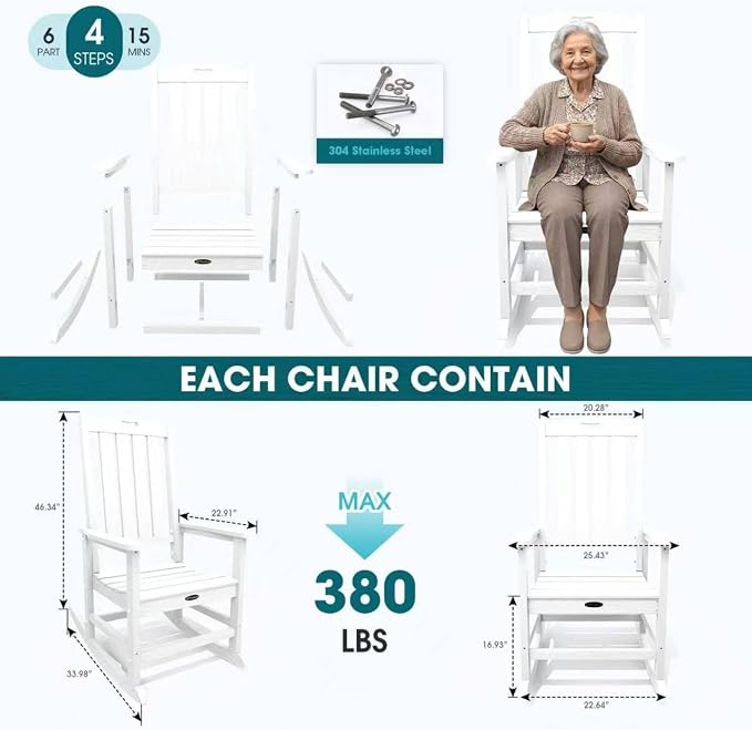 THOEOE Outdoor Rocking Chairs Set of 2, Oversized Patio Rocking Chair | HDPE - Image 2