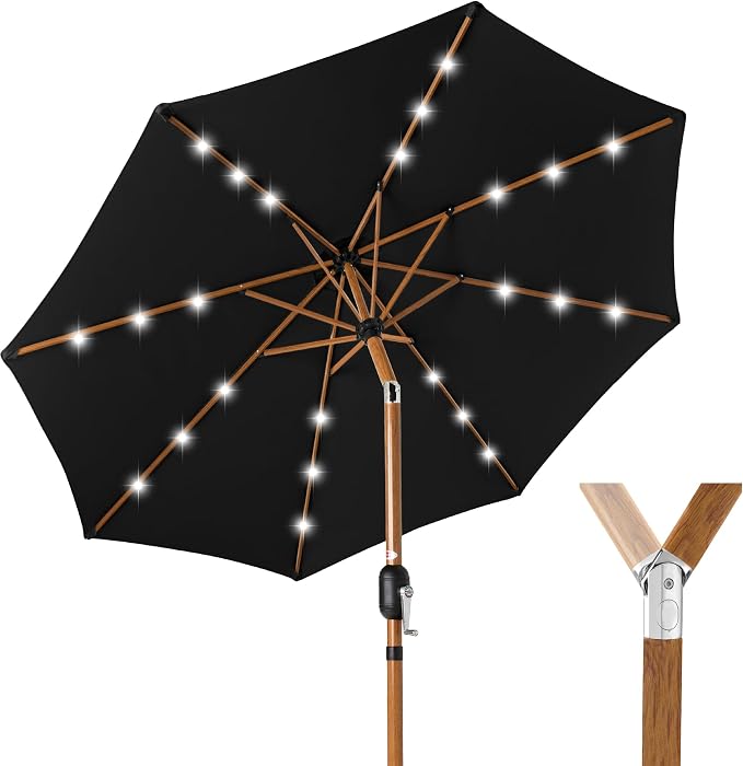 Best Choice Products 10ft Solar Market Patio Umbrella w/Woodgrain Pattern Pole by Unknown