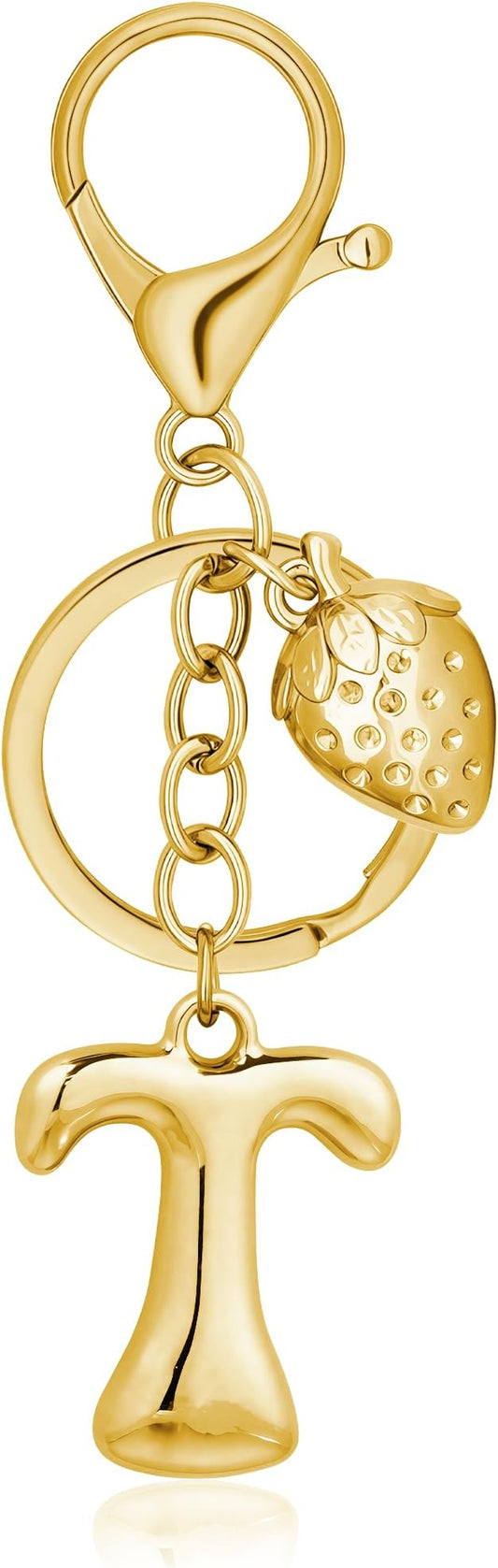 Gold Bubble Heart, Cherry, Bow & More Designs Letter Initial Keychain Bag Charms – Cute Purse Charms for Handbags