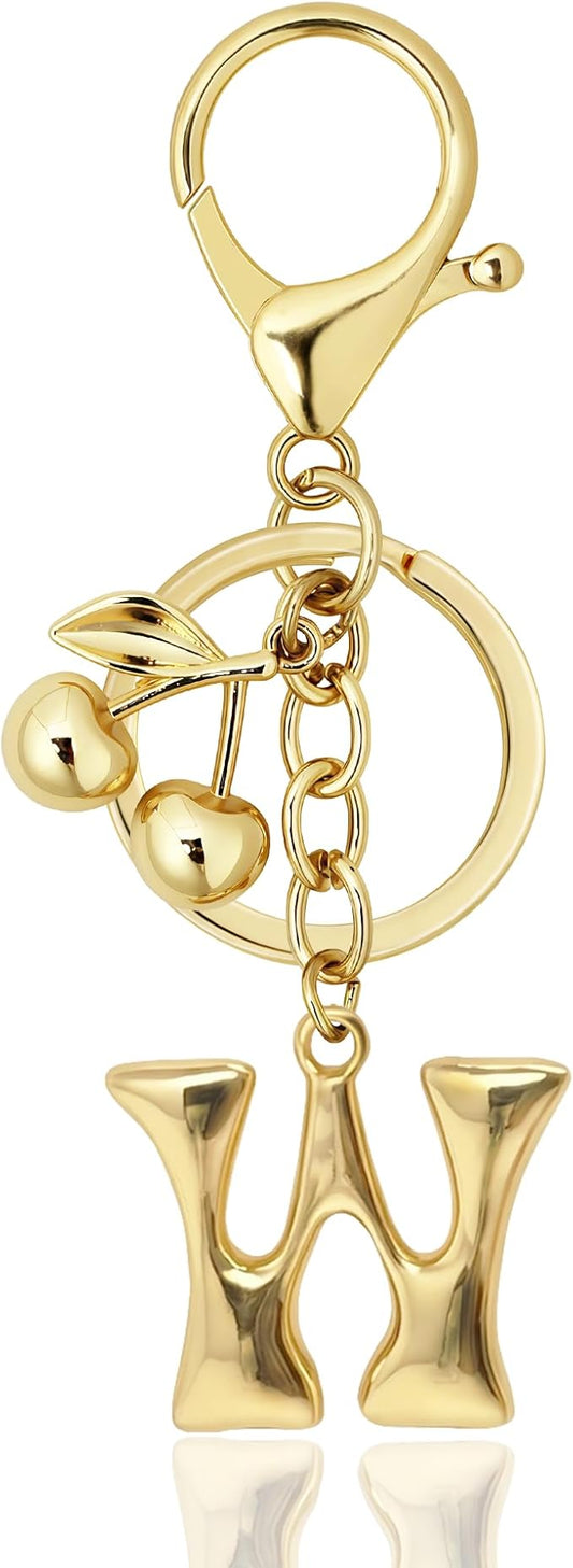 Gold Bubble Heart, Cherry, Bow & More Designs Letter Initial Keychain Bag Charms – Cute Purse Charms for Handbags