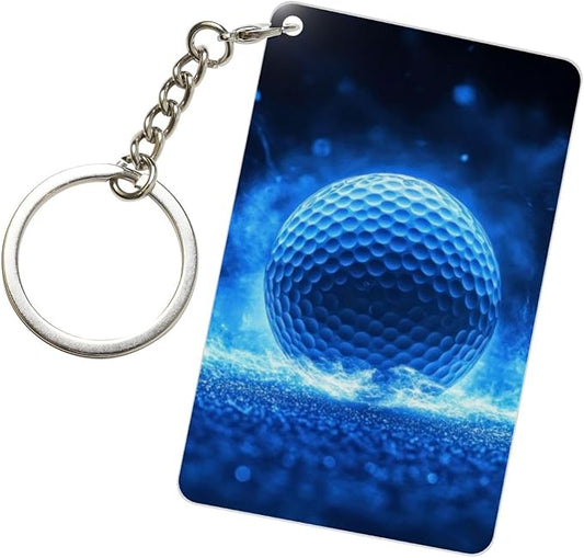 Astronaut Playing Golf Keychains Rectangular Acrylic Keychain Daily Key Ring Car Key Fob Holder 2X3 Inch