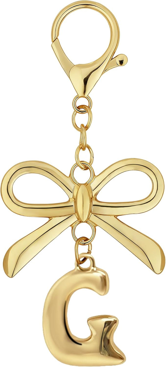 Gold Bubble Heart, Cherry, Bow & More Designs Letter Initial Keychain Bag Charms – Cute Purse Charms for Handbags