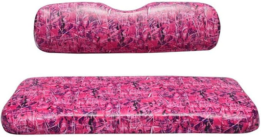 Seat Cover Replacement for Yamaha Drive or G-29 Golf Cart - Front Bench Seat - Premium Marine Vinyl - 5 Panel Stitching - Staple On Installation - Two-Tone Golf Cart Seat Covers (Pink Camo)