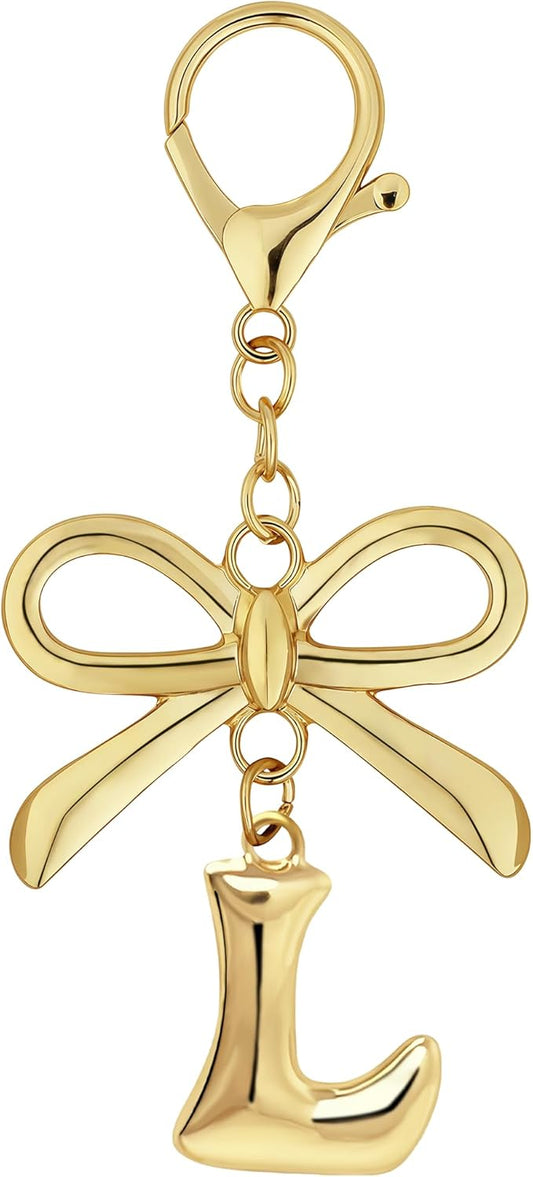Gold Bubble Heart, Cherry, Bow & More Designs Letter Initial Keychain Bag Charms – Cute Purse Charms for Handbags