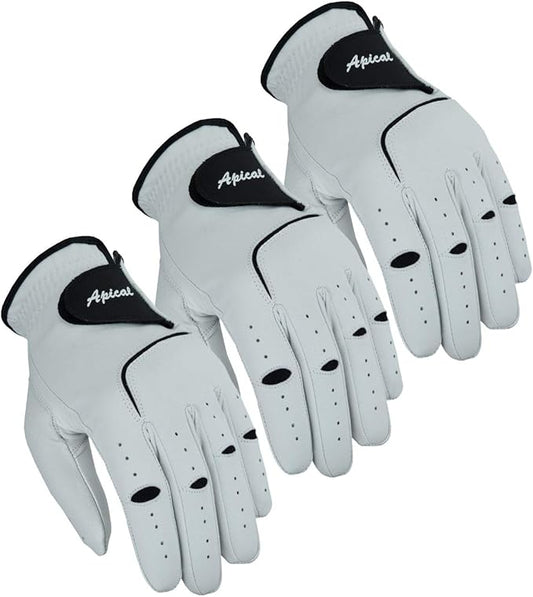 Apical Premium 100% Cabretta Leather Golf Glove for Men – Stable Grip, Soft Feel, Durable Fit – Left Hand Golf Glove for Right-Handed Golfers – Value 3 Pack (Regular Sizes)