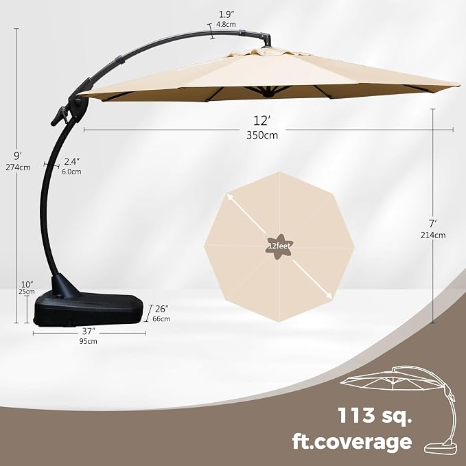 Grand patio 12FT Large Sunbrella Cantilever Round Umbrella - Image 3