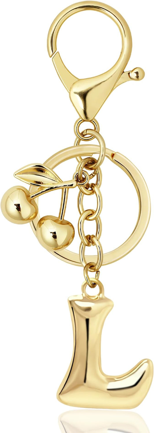 Gold Bubble Heart, Cherry, Bow & More Designs Letter Initial Keychain Bag Charms – Cute Purse Charms for Handbags