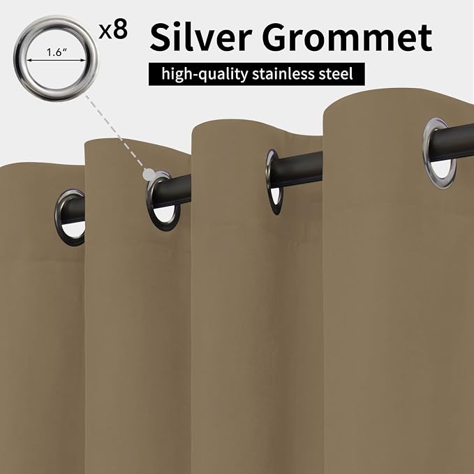 Easy-Going Outdoor Curtains for Patio 1 Panel, 54x108 inch, Khaki | Waterproof - Image 2