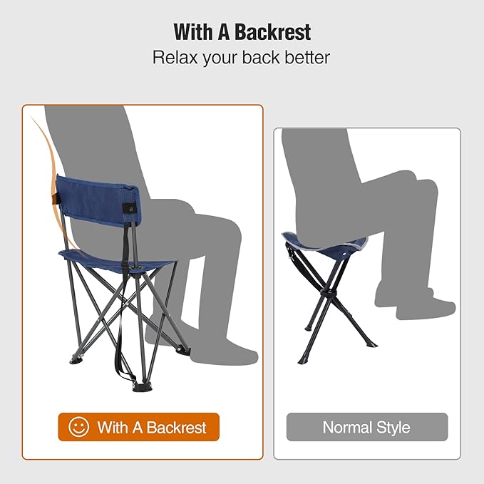REDCAMP 2 Pack Tripod Chairs for Adults, Folding Lightweight Portable Golf Chairs for Spectators, Compact 3 Legged Tripod Stools Seat with Backrest for Camping Fishing Hunting, Blue