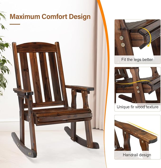VINGLI Outdoor Rocking Chair Set of 2, Heavy Duty 600 LBS Rocker, Rustic | High - Image 6