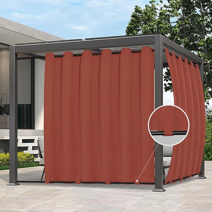 Easy-Going Outdoor Curtains for Patio 1 Panel, 110x108 inch, Terra Red | by Easy-Going