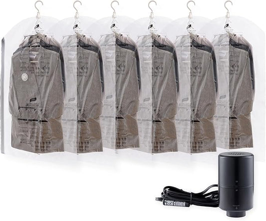 Hanging Vacuum Storage Bags with Electric Pump, 6 Pack (41.3 x27.6 inch), Vacuum Seal Bags for Clothing, Garment Storage for Short Jacket, Suits, Dresses, Closet Organizer Space Saving