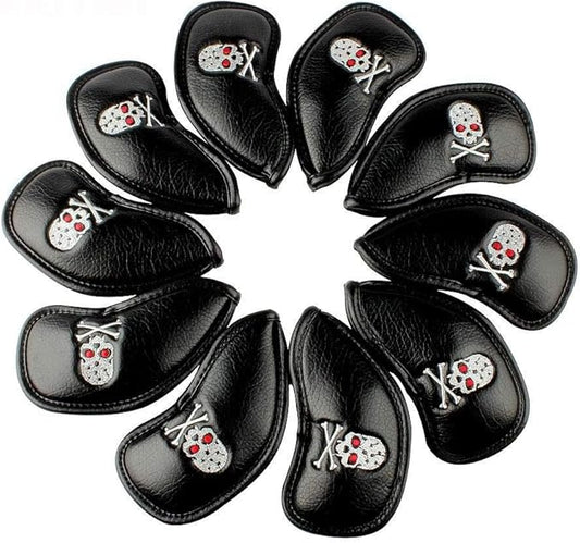 SEACLOUD 10Pcs Golf Skull Thick Synthetic Leather Iron Head Covers for Golf Iron Club Head Protectors