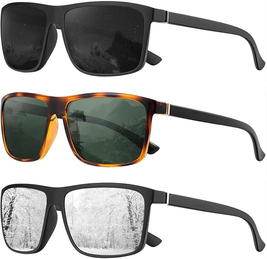 KALIYADI Polarized Sunglasses for Men and Women, Mens Sun Glasses with UV Protection for Driving Fishing Golf (3 Packs)