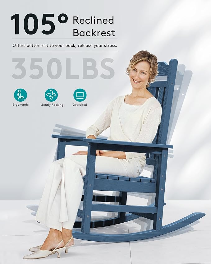 SERWALL HDPE Oversized Outdoor Rocking Chairs Set of 2, Patio Rocker, All - Image 2