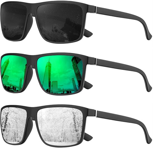 KALIYADI Polarized Sunglasses for Men and Women, Mens Sun Glasses with UV Protection for Driving Fishing Golf (3 Packs)