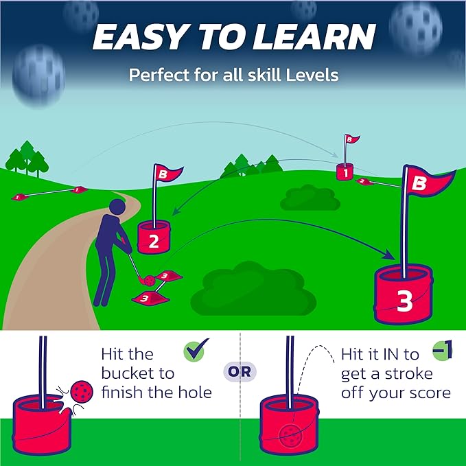 bucketgolf Original Game 3-Hole Travel Set – #1 Backyard Golf Game for Adults. Ideal for Yard, Beach, Park, Camping, and Outdoor Fun