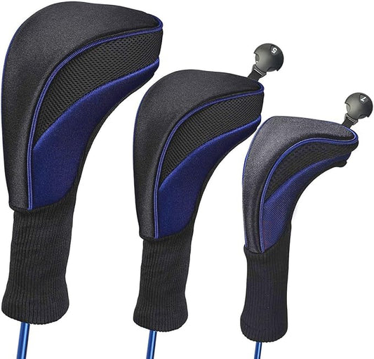 3pcs Nylon Golf Head Covers with Interchangeable Tags, Elastic Self-Fixing Closure, Durable Golf Accessories for Fairway & Driver Clubs